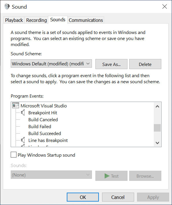 Sound Control Panel in Windows