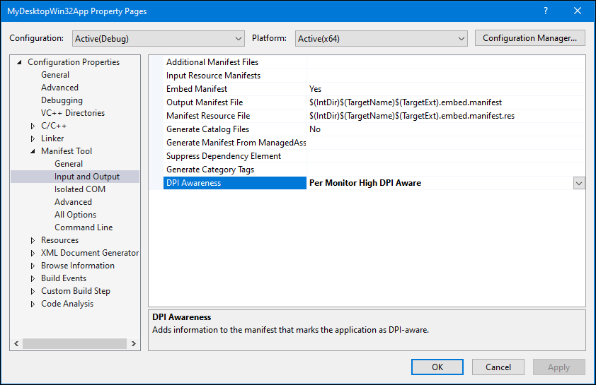 Screenshot of the C/C++ project settings.