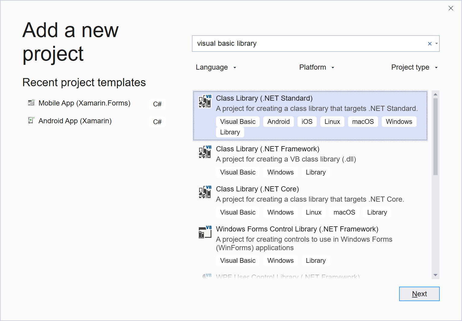 Visual Basic and .NET Standard - Xamarin | Microsoft Learn