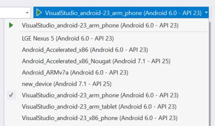 CrossPlat Xamarin Verify 3 Selecting the Visual Studio Emulator for Android as a debug target