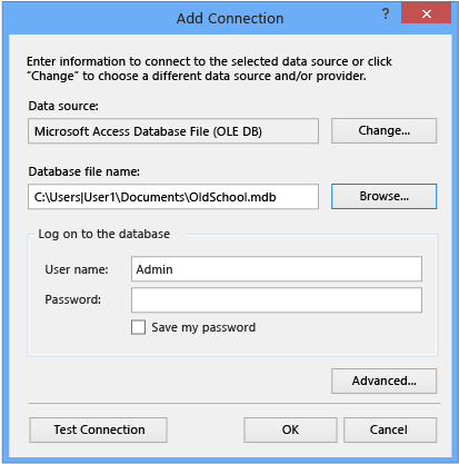 dataAddConnectionAccessMDB Add Connection Access Database File