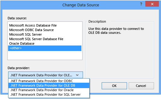 dataChangeDataSourceOLEDB Change Data Provider to OLE DB