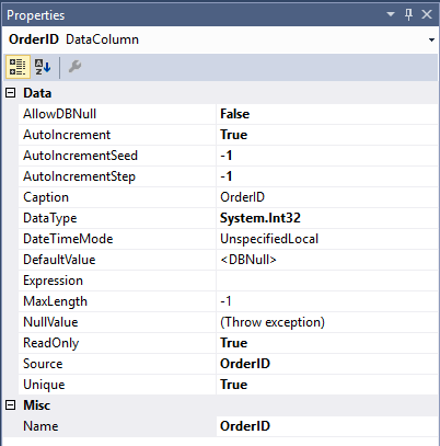 DataSet column properties DataSet column properties