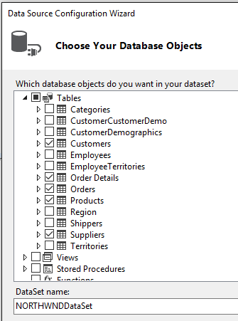 raddata Chose objects Choose database objects
