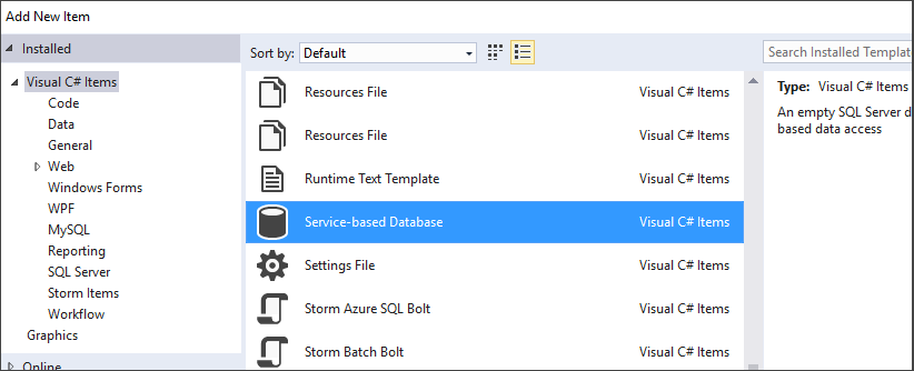 raddata VSItemTemplates Item Templates dialog box