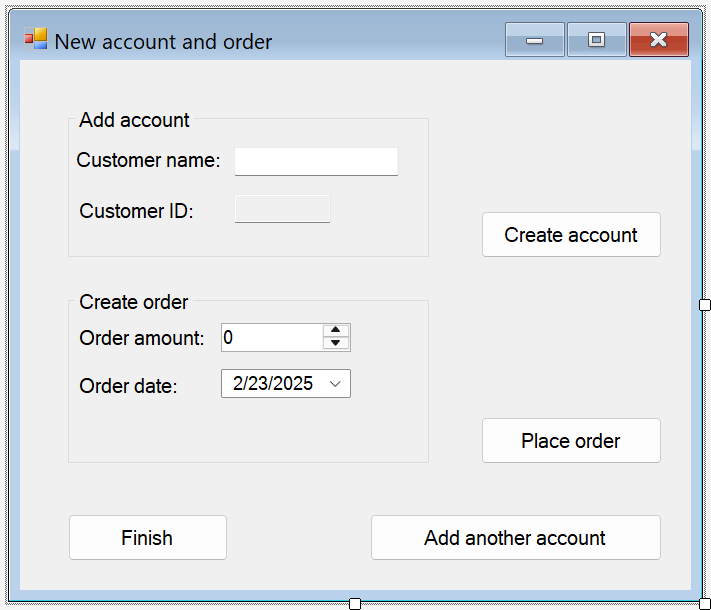 SimpleAppNewCust Add a new customer and place an order