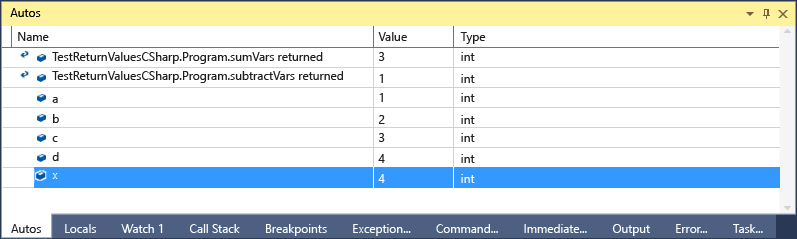 Screenshot of Autos return value C#.
