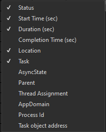Parallel_Tasks_ContextMenu Shortcut view menu in Tasks window