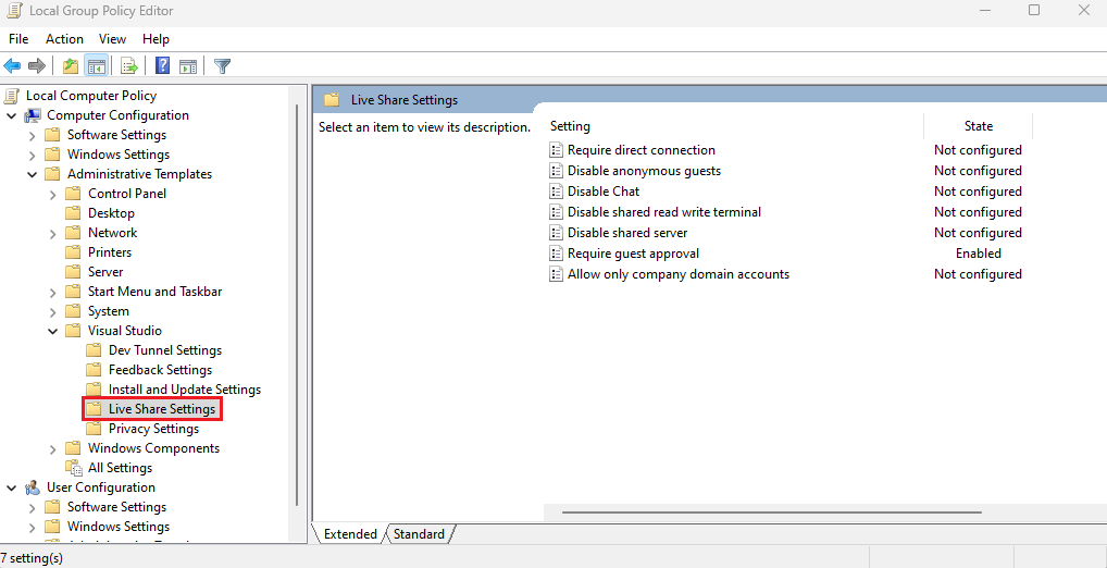 Screenshot that shows the Local Group Policy Editor