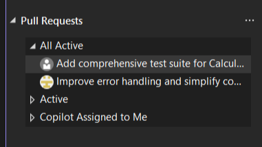 List of pull requests in the Git Repository window