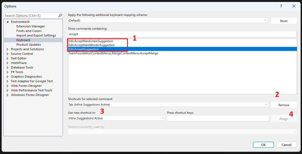 Keyboard settings with Copilot shortcut commands
