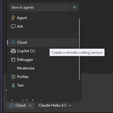 Cloud option in the Chat agent picker