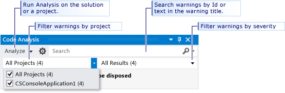CA_SearchFilter Search and filter the code analysis window