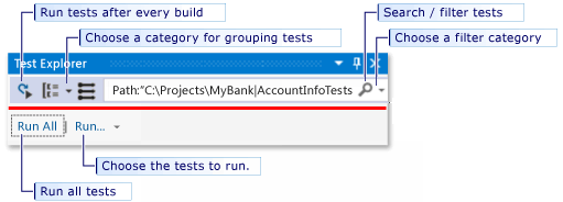 UTE_ToolBar Run tests from the Test Explorer toolbar