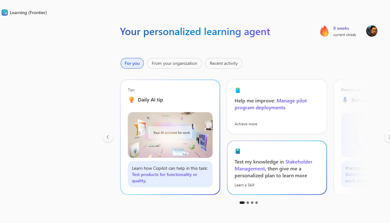 Screenshot of the learning agent.