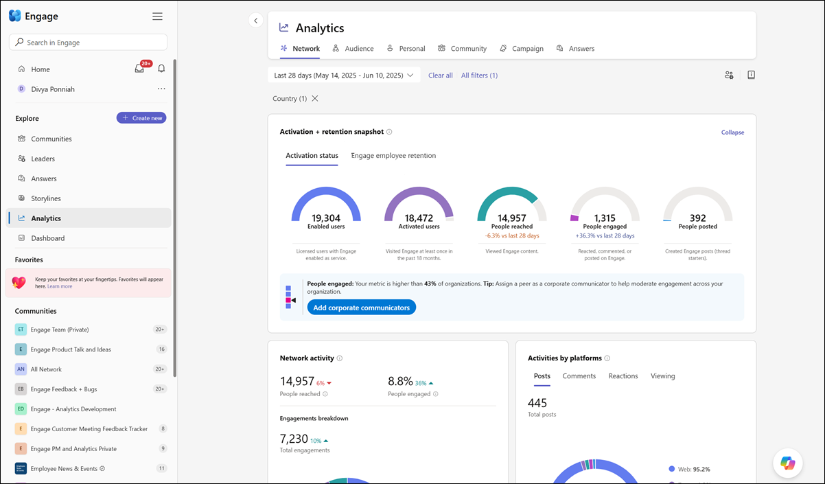Filtering applied to a Viva Engage network