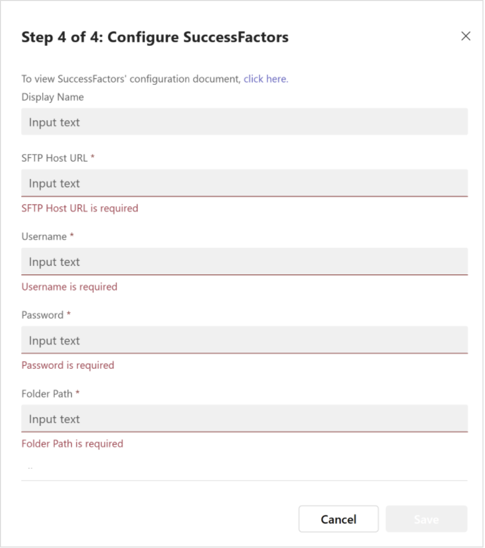 Screenshot of the final successfactors configuration screen