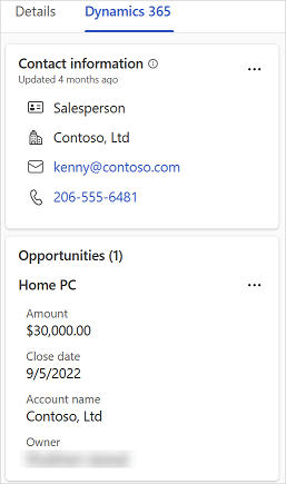 Screenshot showing detailed view of CRM records in Copilot for Sales.