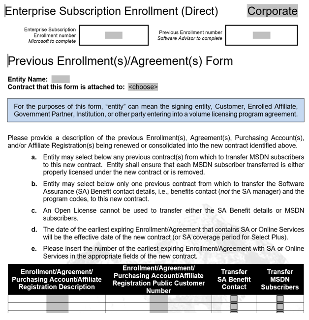 Renewal form of an Enterprise subscription.