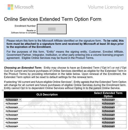 Opting out of an enterprise subscription form.