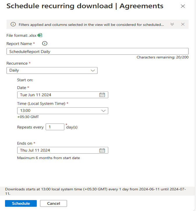 Daily schedule recurrence.