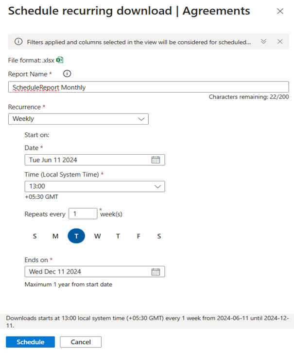 Monthly schedule recurrence.