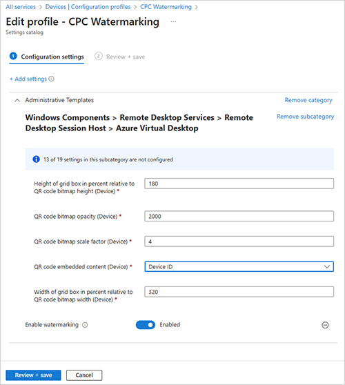 Screenshot of edit profile watermarking.
