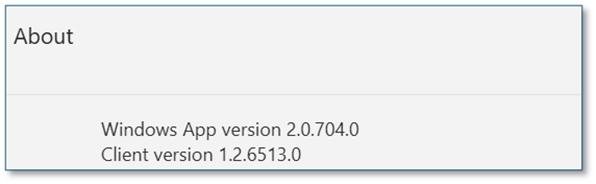 Screenshot that shows the Windows App version.