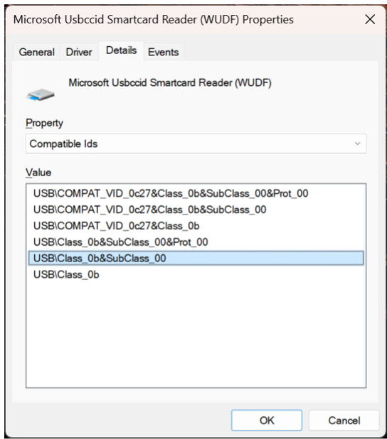 Screencap of smartcard reader properties.