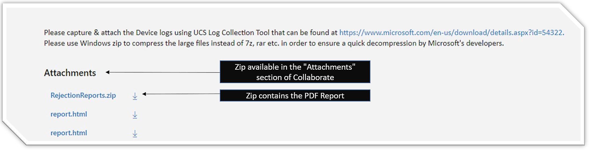 Screenshot of bug attachment with the RejectionReports.zip file attached that contains the PnP_Extended_Flight_Report.pdf