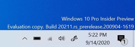 Windows Insider watermark on desktop. Windows watermark for Windows 10 Insider Preview Builds showing Build 20211.