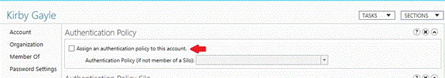 Select the Assign an authentication policy to this account check box