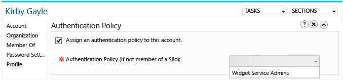 Select the authentication policy to apply to the user
