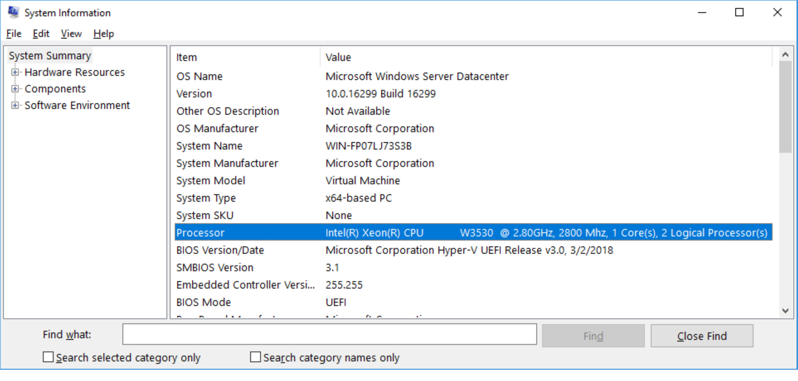 Screenshot that shows msinfo32 in a guest VM with SMT enabled.