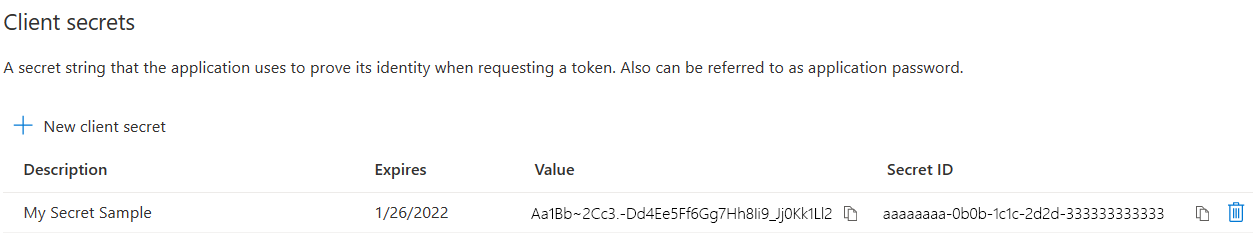 App registration secret