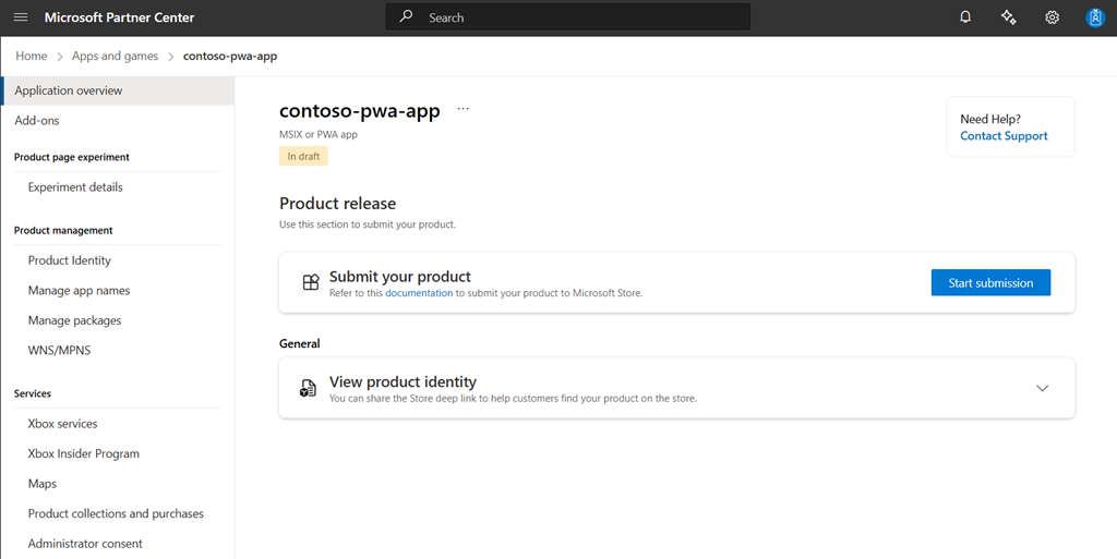 Image of the application overview page