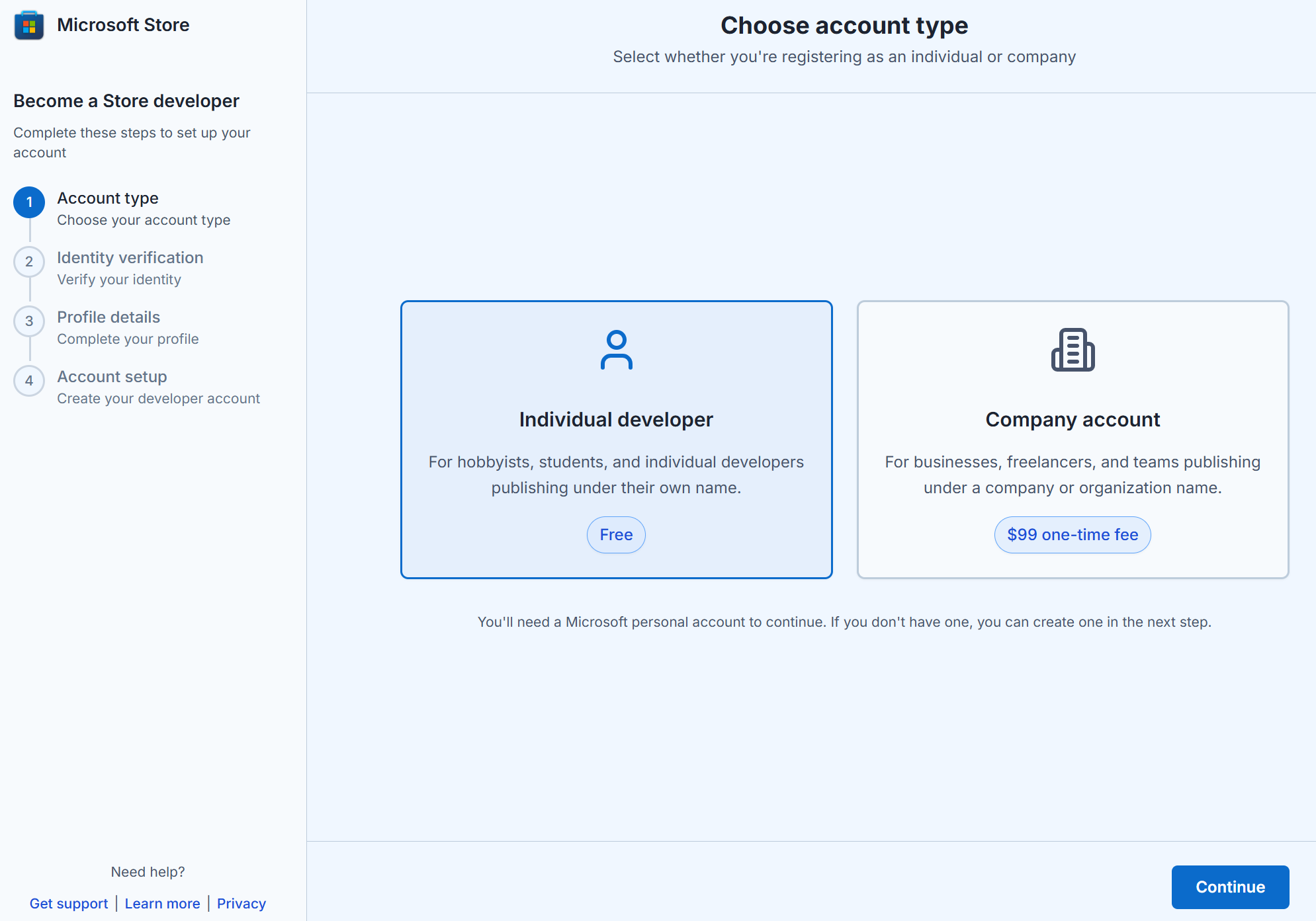 Choose account type