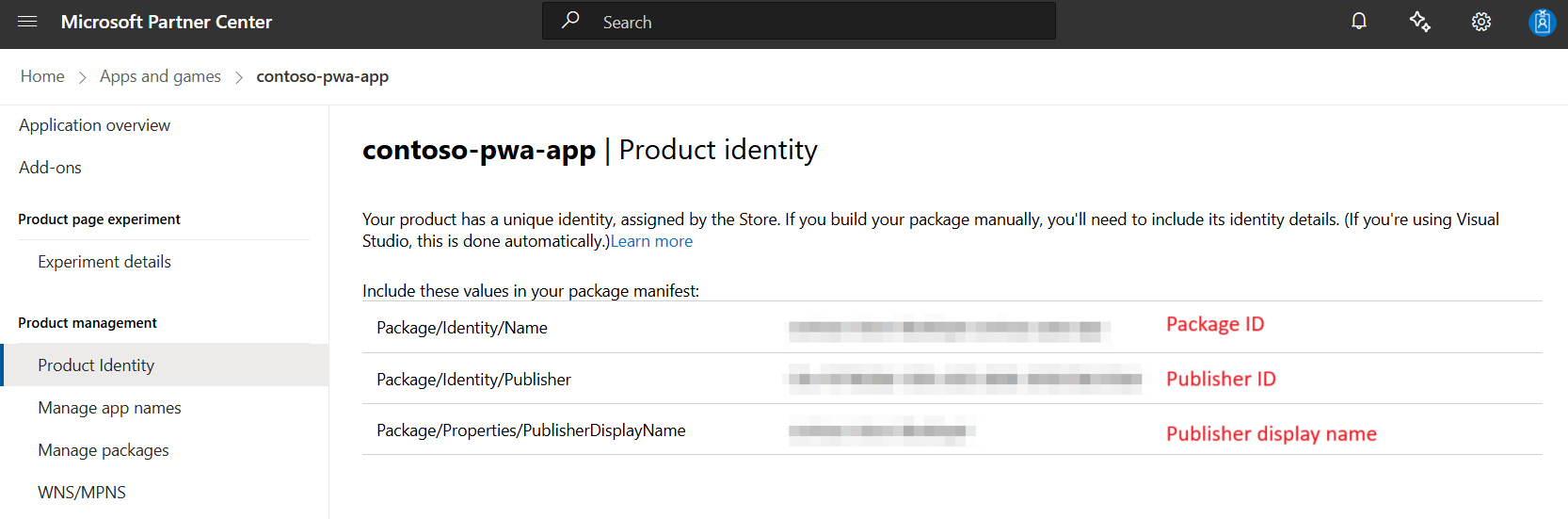 Image of the product identity page