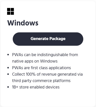 An image of the generate button on PWA Builder