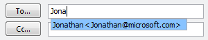 screen shot of outlook to line and auto-complete