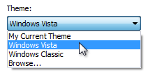 screen shot of drop-down list, options displayed