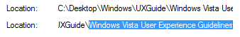 Screen shot of a text box showing path to a folder
