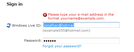 Screen shot of message: Incorrect input format