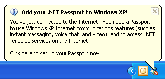 screen shot of 'add .net passport' notification