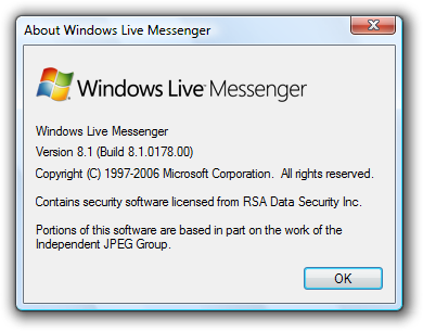 screen shot of about dialog box with windows logo