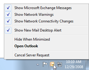 screen shot of notification area and commands