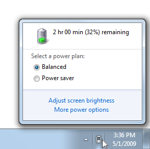screen shot of notification area and flyout