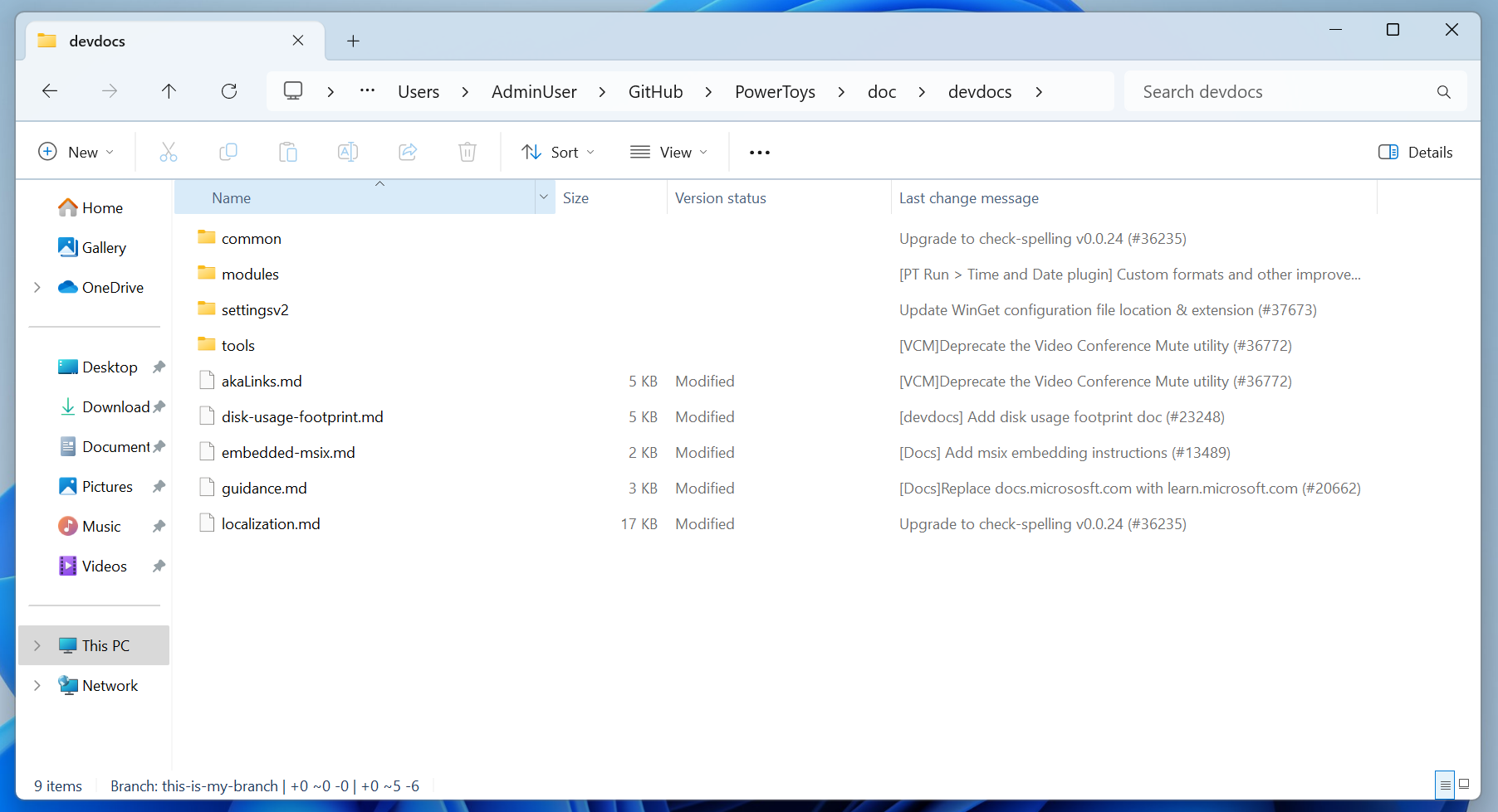 File Explorer version control integration
