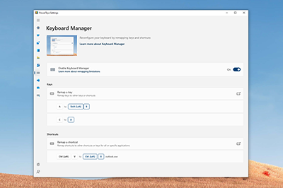 The keyboard manager tool settings