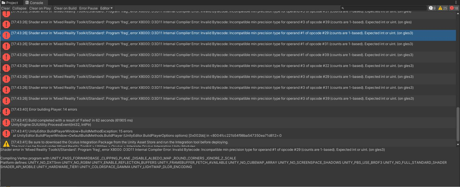 Quest Expected Build Errors